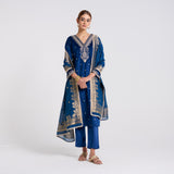 Royal Blue Varak Embroidered Velvet Set with Brocade Dupatta