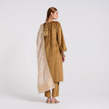 Brown Ochre Embroidered Noor Velvet Set with Brocade Dupatta