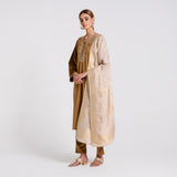 Brown Ochre Embroidered Noor Velvet Set with Brocade Dupatta