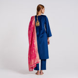 Navy Embroidered Noor Velvet Set with Brocade Dupatta