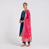 Navy Embroidered Noor Velvet Set with Brocade Dupatta