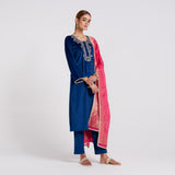 Navy Embroidered Noor Velvet Set with Brocade Dupatta