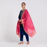 Navy Embroidered Noor Velvet Set with Brocade Dupatta