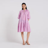 Lavender Pure Cotton Tier Dress with Neckline Detail