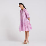 Lavender Pure Cotton Tier Dress with Neckline Detail