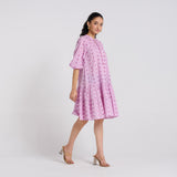 Lavender Pure Cotton Tier Dress with Neckline Detail