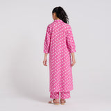 Pink Breezy Pure Cotton Kurta Pant Set with Shirt Collar