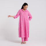 Pink Breezy Pure Cotton Kurta Pant Set with Shirt Collar