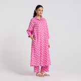 Pink Breezy Pure Cotton Kurta Pant Set with Shirt Collar