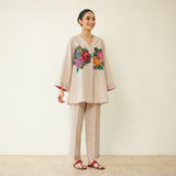 Stitch Rose Pure Slub Cotton Co-ord Set - Off White