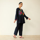 Stitch Rose Pure Slub Cotton Co-ord Set - Black