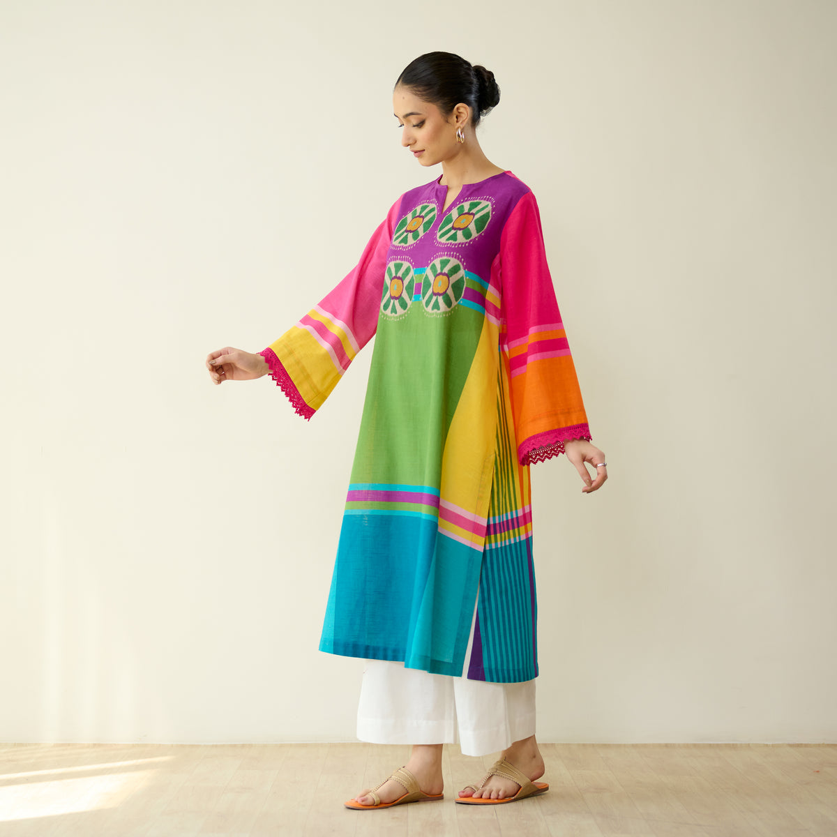 Chakra Pure Slub Cotton Kurta - Multicolour