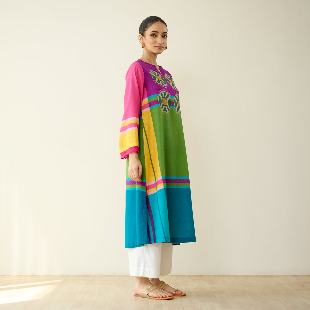 Chakra Pure Slub Cotton Kurta - Multicolour