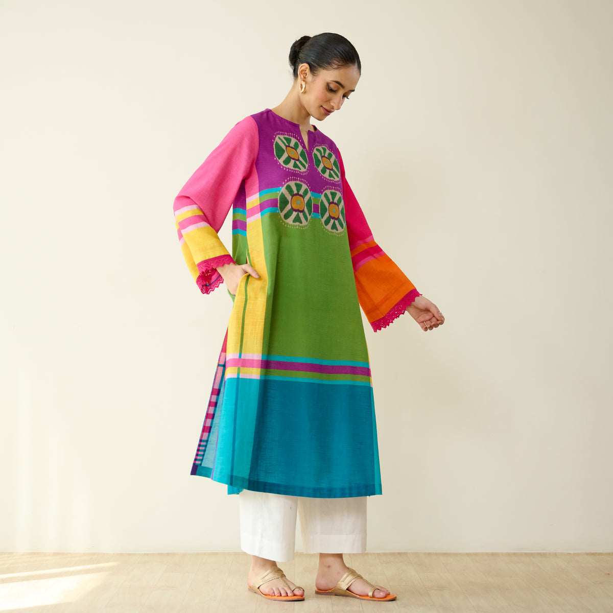 Chakra Pure Slub Cotton Kurta - Multicolour