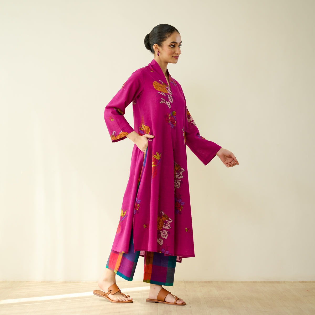 Potpourri Pure Slub Cotton Kurta Set - Fuschia