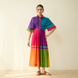 Pop Checks Pure Slub Cotton Dress - Multicolour