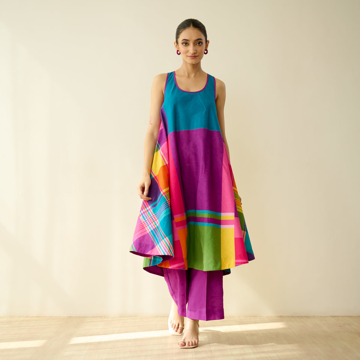 Mosaic Mood Pure Slub Cotton Kurta Set - Multicolour