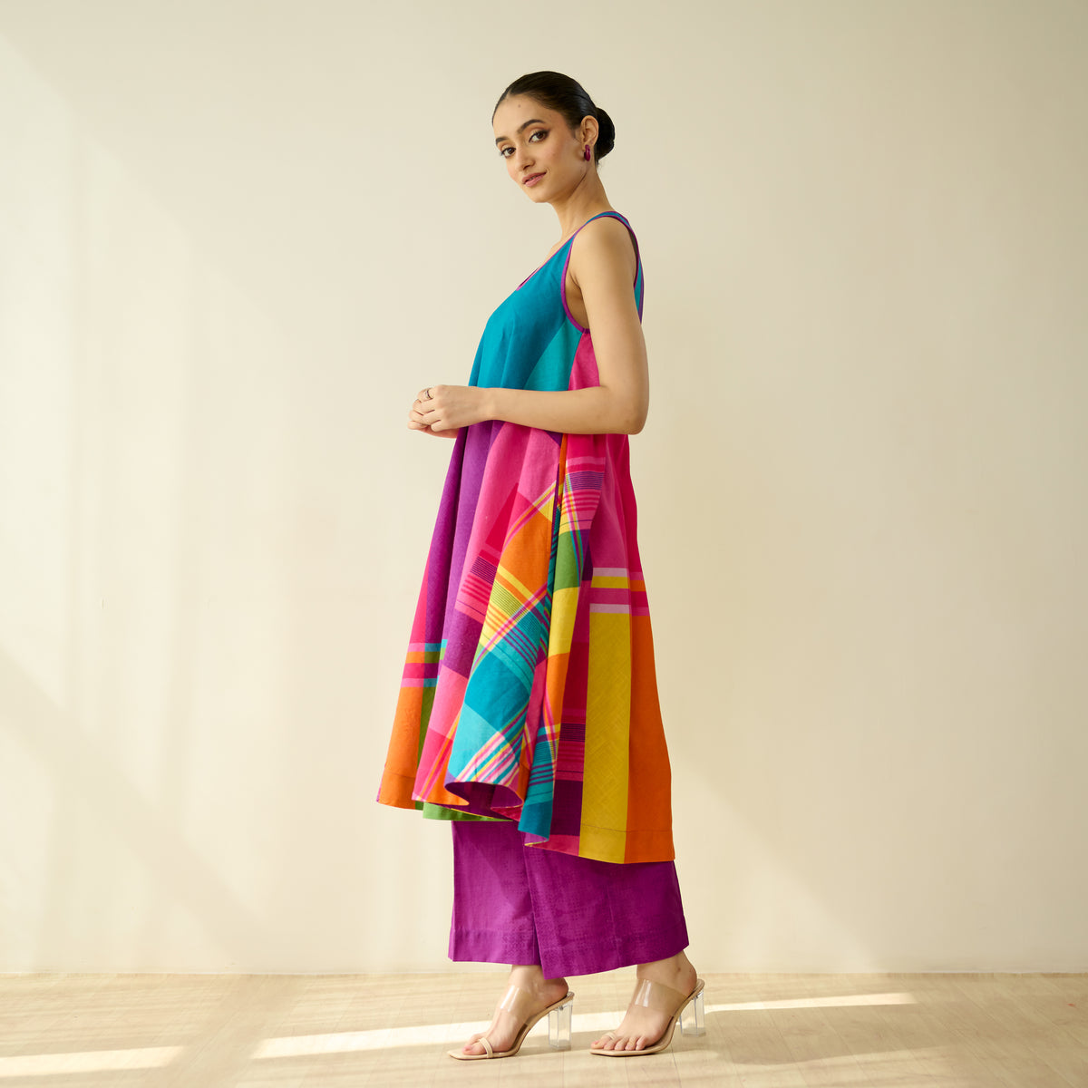 Mosaic Mood Pure Slub Cotton Kurta Set - Multicolour