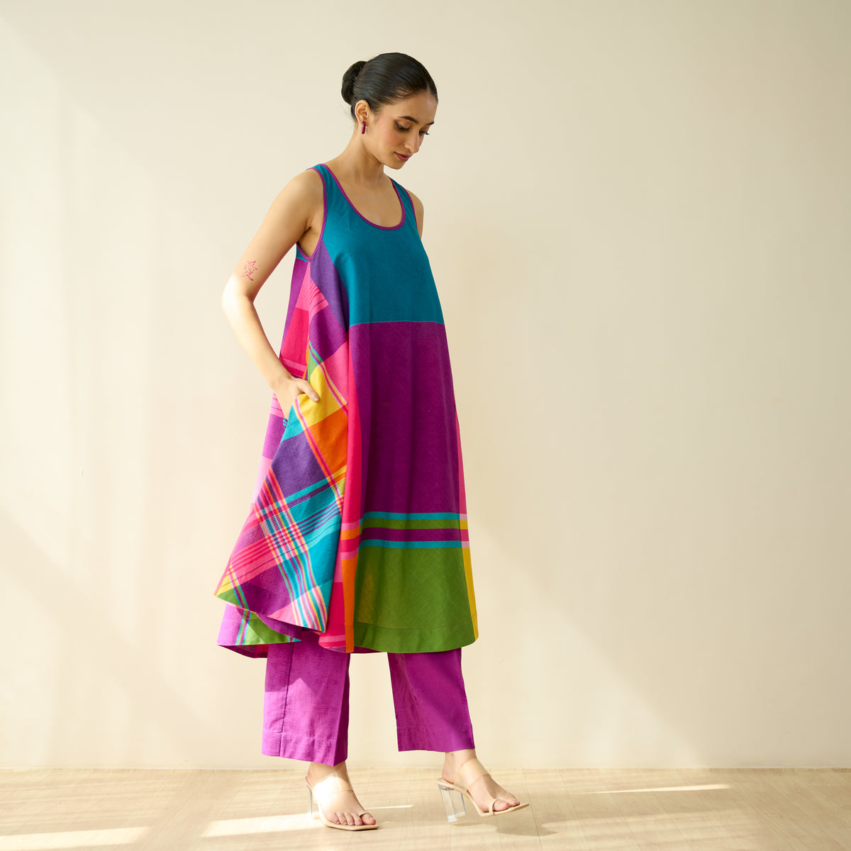 Mosaic Mood Pure Slub Cotton Kurta Set - Multicolour
