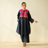 Ikatra Pure Slub Cotton Kurta Set - Black
