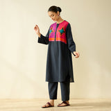 Ikatra Pure Slub Cotton Kurta Set - Black