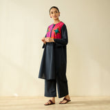 Ikatra Pure Slub Cotton Kurta Set - Black