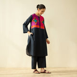 Ikatra Pure Slub Cotton Kurta Set - Black