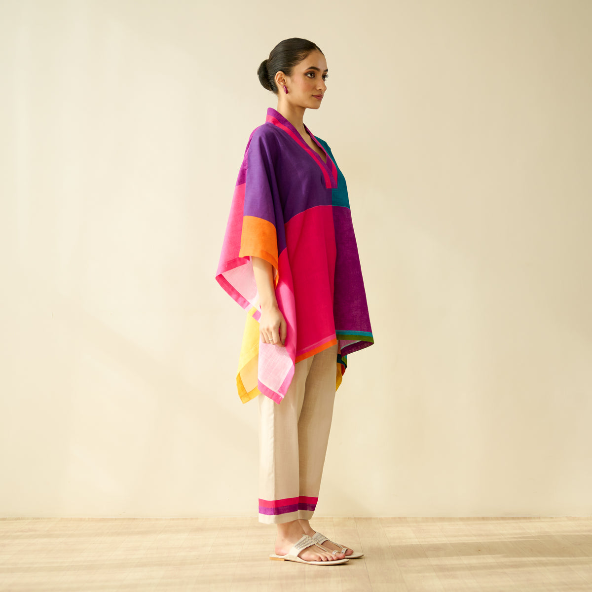 Twirlpop Pure Slub Cotton Kaftan Co-ord Set - Multicolour