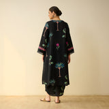 Rani Bagh Fine Slub Cotton Kurta Set - Black