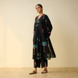 Rani Bagh Fine Slub Cotton Kurta Set - Black