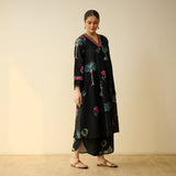 Rani Bagh Fine Slub Cotton Kurta Set - Black