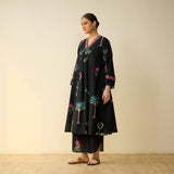 Rani Bagh Fine Slub Cotton Kurta Set - Black