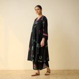Rani Bagh Fine Slub Cotton Kurta Set - Black
