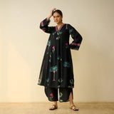 Rani Bagh Fine Slub Cotton Kurta Set - Black