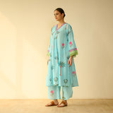 Rani Bagh Fine Slub Cotton Kurta Set - Sky Blue