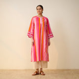 Bohemian Cotton Slub Breeze Kurta - Hues of Pink