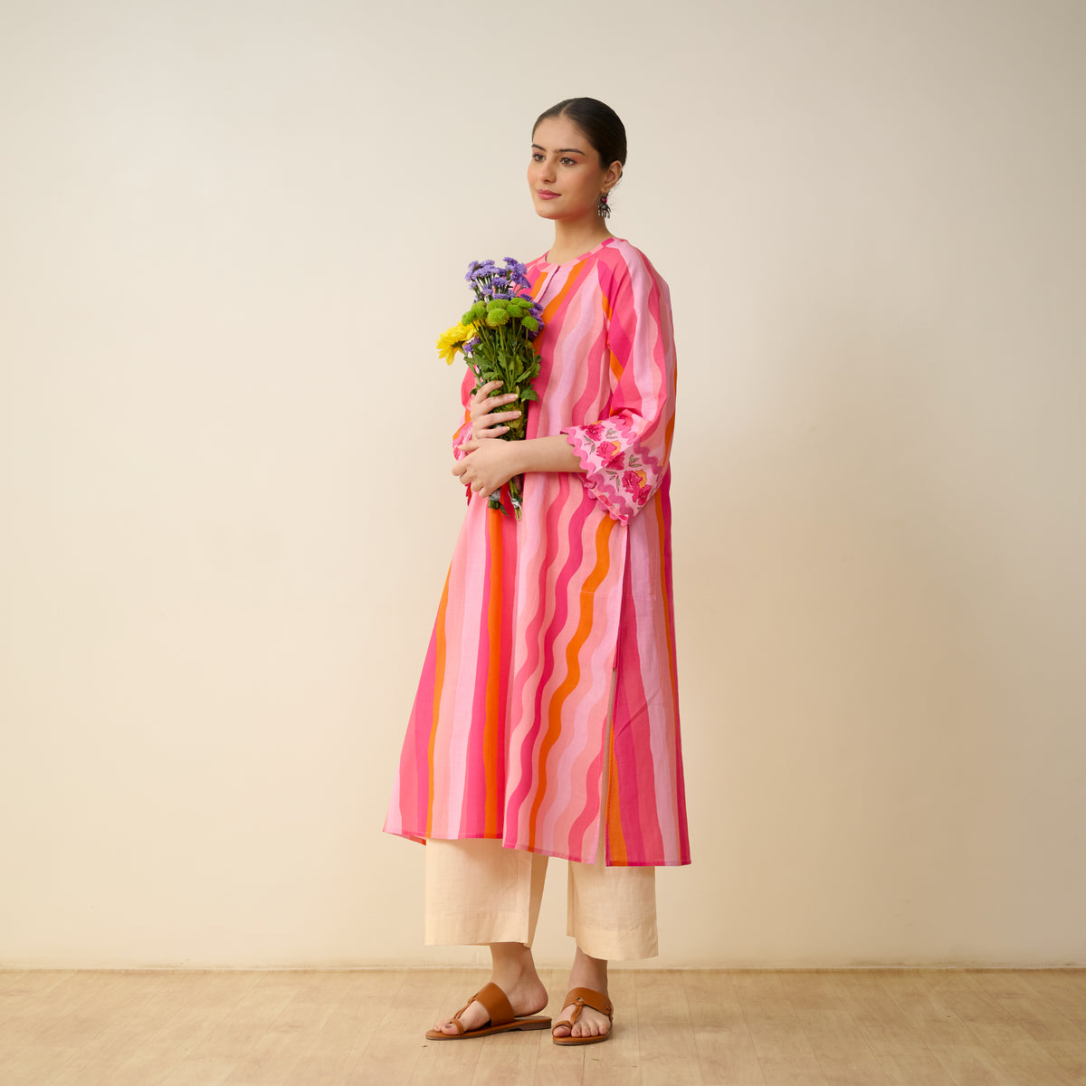 Bohemian Cotton Slub Breeze Kurta - Hues of Pink