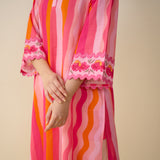 Bohemian Cotton Slub Breeze Kurta - Hues of Pink