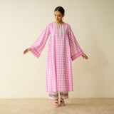 Countryside Seersucker Cotton Kurta Set - Baby Pink