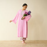 Countryside Seersucker Cotton Kurta Set - Baby Pink