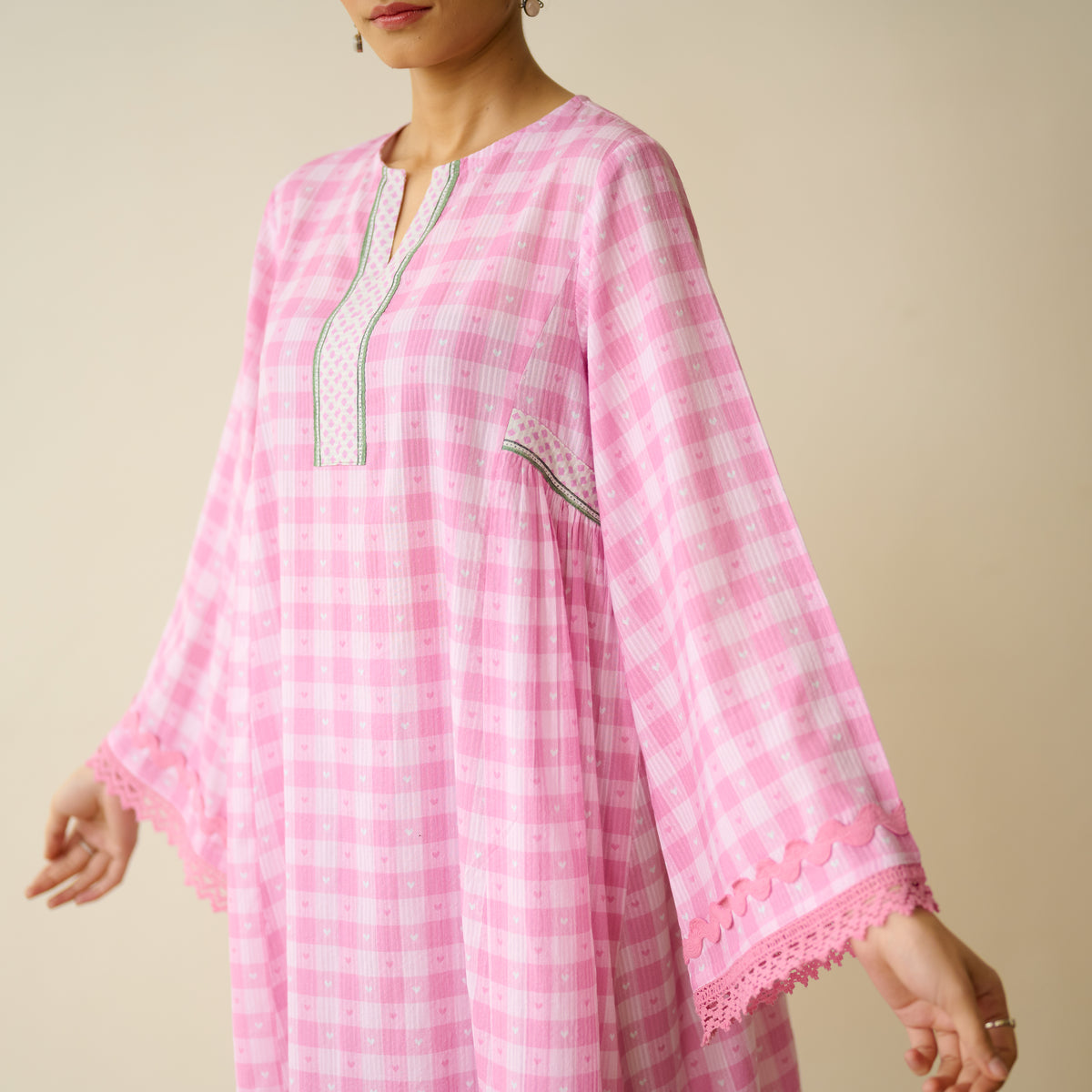 Countryside Seersucker Cotton Kurta Set - Baby Pink