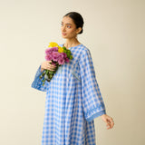 Countryside Seersucker Cotton Kurta Set - Aasmaani Blue
