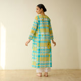 Daffodil Mulmul Cotton Kurta - Blue and Yellow