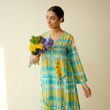 Daffodil Mulmul Cotton Kurta - Blue and Yellow