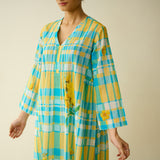 Daffodil Mulmul Cotton Kurta - Blue and Yellow