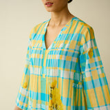 Daffodil Mulmul Cotton Kurta - Blue and Yellow