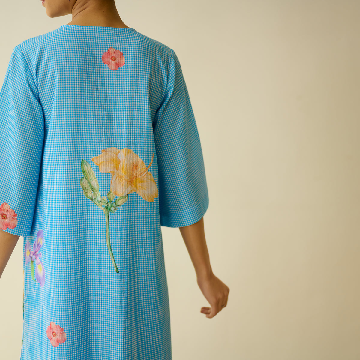 Handpicked Floral Seersucker Cotton Kurta Set - Sky Blue