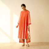 Pattern Play Fine Slub Cotton Kurta Set - Tangerine
