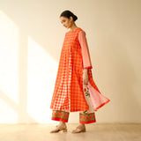 Pattern Play Fine Slub Cotton Kurta Set - Tangerine