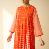 Pattern Play Fine Slub Cotton Kurta Set - Tangerine